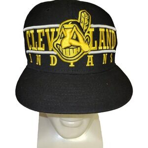 New Era 9Fifty Cleveland Indians Hat Chief Wahoo Embroidered Black Yellow Wool